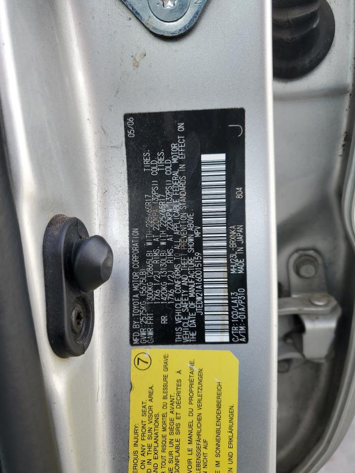 2006 Toyota Highlander Hybrid VIN: JTEDW21A160015159 Lot: 54799095