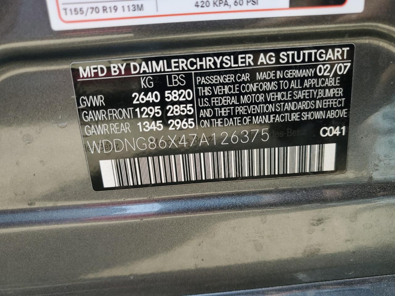 2007 Mercedes-Benz S 550 4Matic VIN: WDDNG86X47A126375 Lot: 52773385