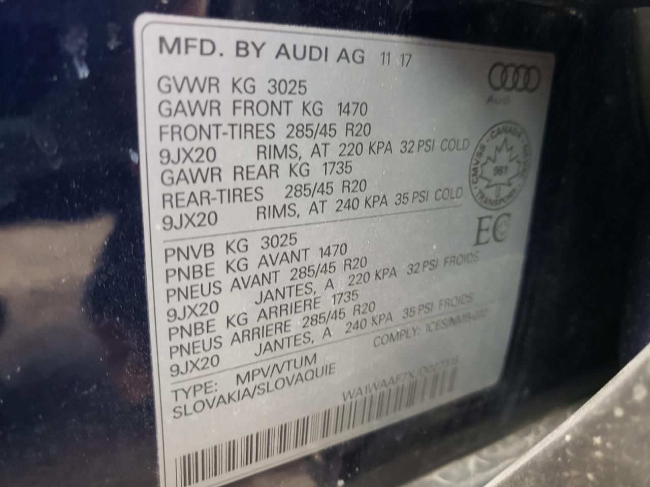 2018 Audi Q7 Technik S-Line VIN: WA1WAAF7XJD022318 Lot: 54159425