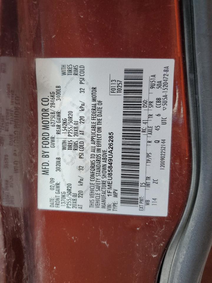 2009 Ford Explorer Limited VIN: 1FMEU85849UA26285 Lot: 51648065