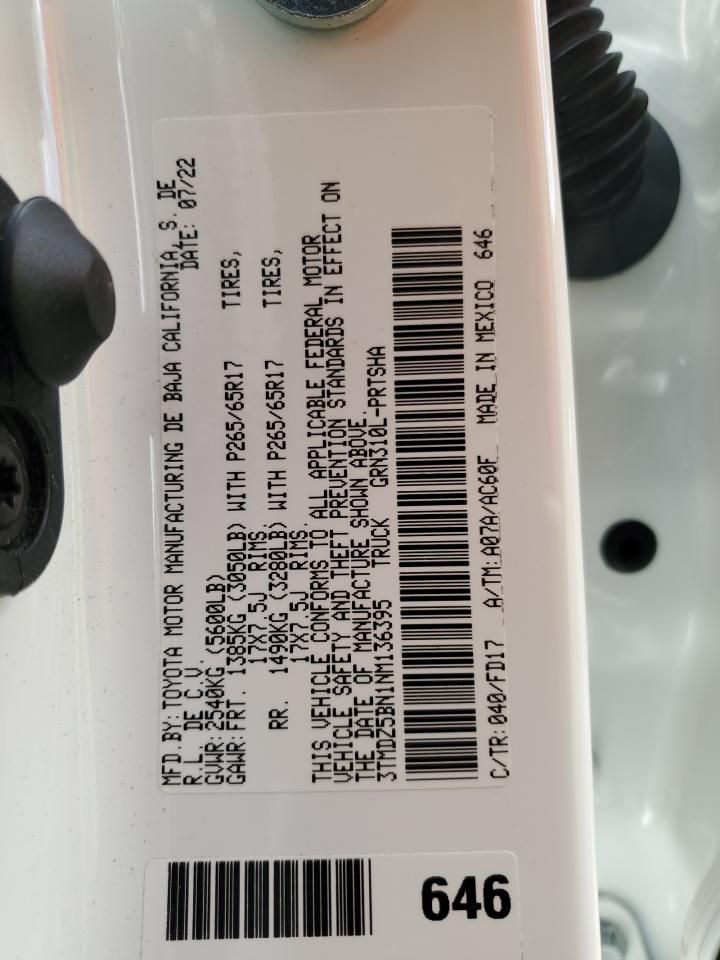 2022 Toyota Tacoma Double Cab VIN: 3TMDZ5BN1NM136395 Lot: 55128825