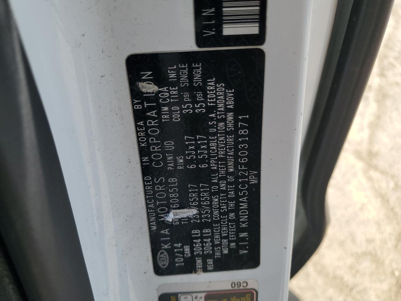2015 Kia Sedona L VIN: KNDMA5C12F6031871 Lot: 54445995