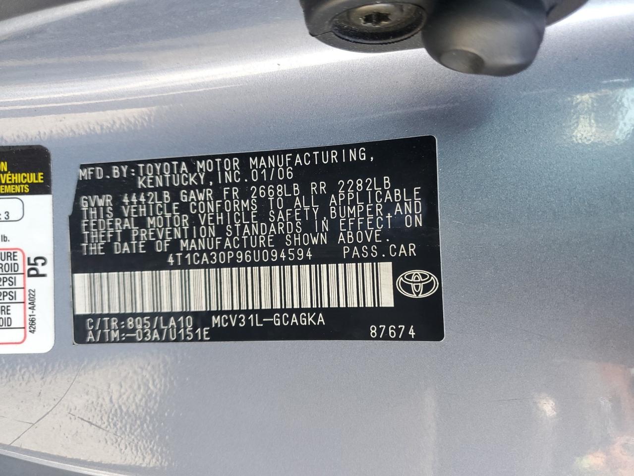 2006 Toyota Camry Solara Se VIN: 4T1CA30P96U094594 Lot: 55092775