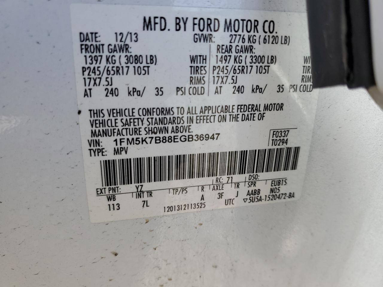 2014 Ford Explorer VIN: 1FM5K7B88EGB36947 Lot: 53319925