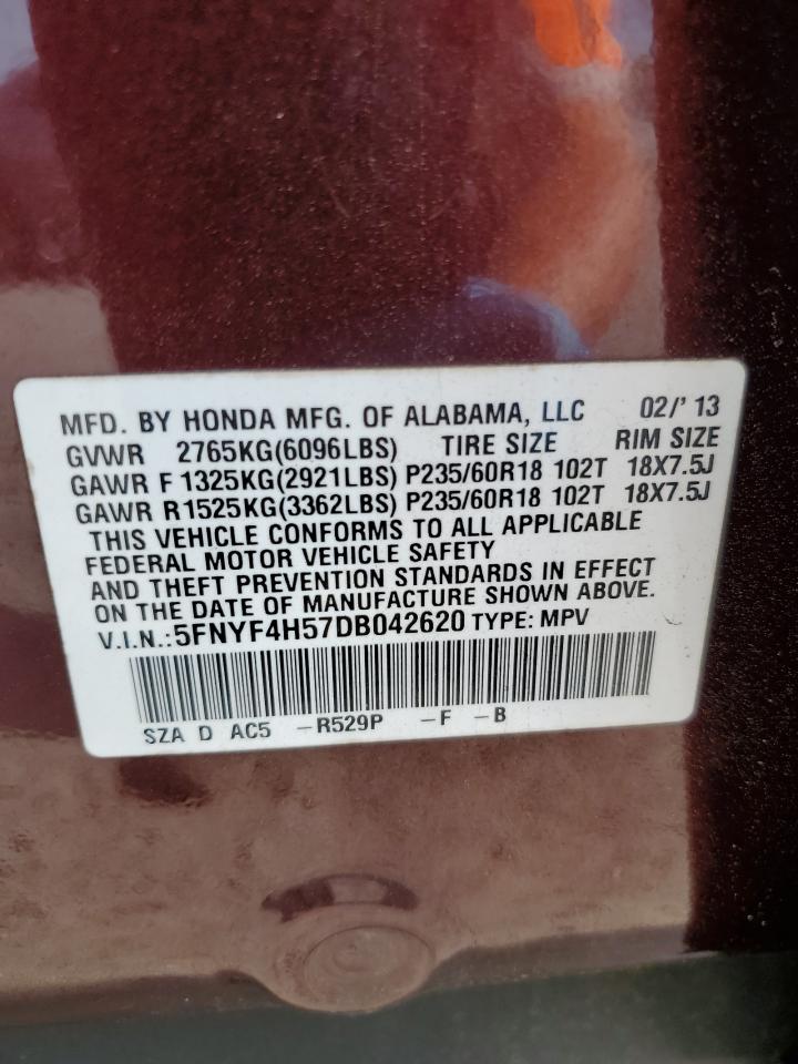 2013 Honda Pilot Exl VIN: 5FNYF4H57DB042620 Lot: 53614755