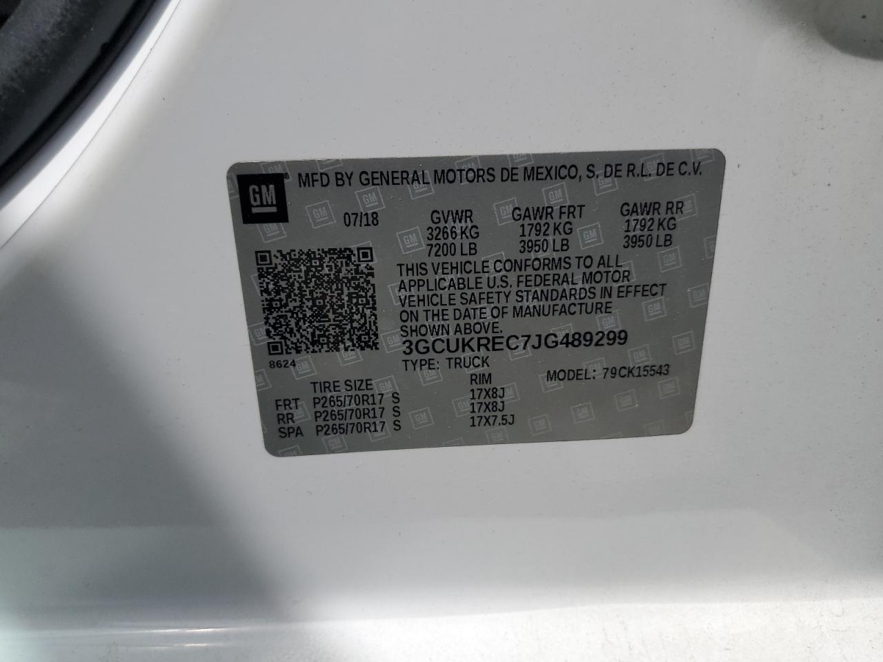 2018 Chevrolet Silverado K1500 Lt VIN: 3GCUKREC7JG489299 Lot: 53777255