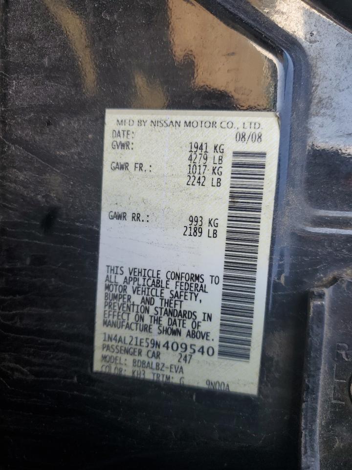 2009 Nissan Altima 2.5 VIN: 1N4AL21E59N409540 Lot: 54511865