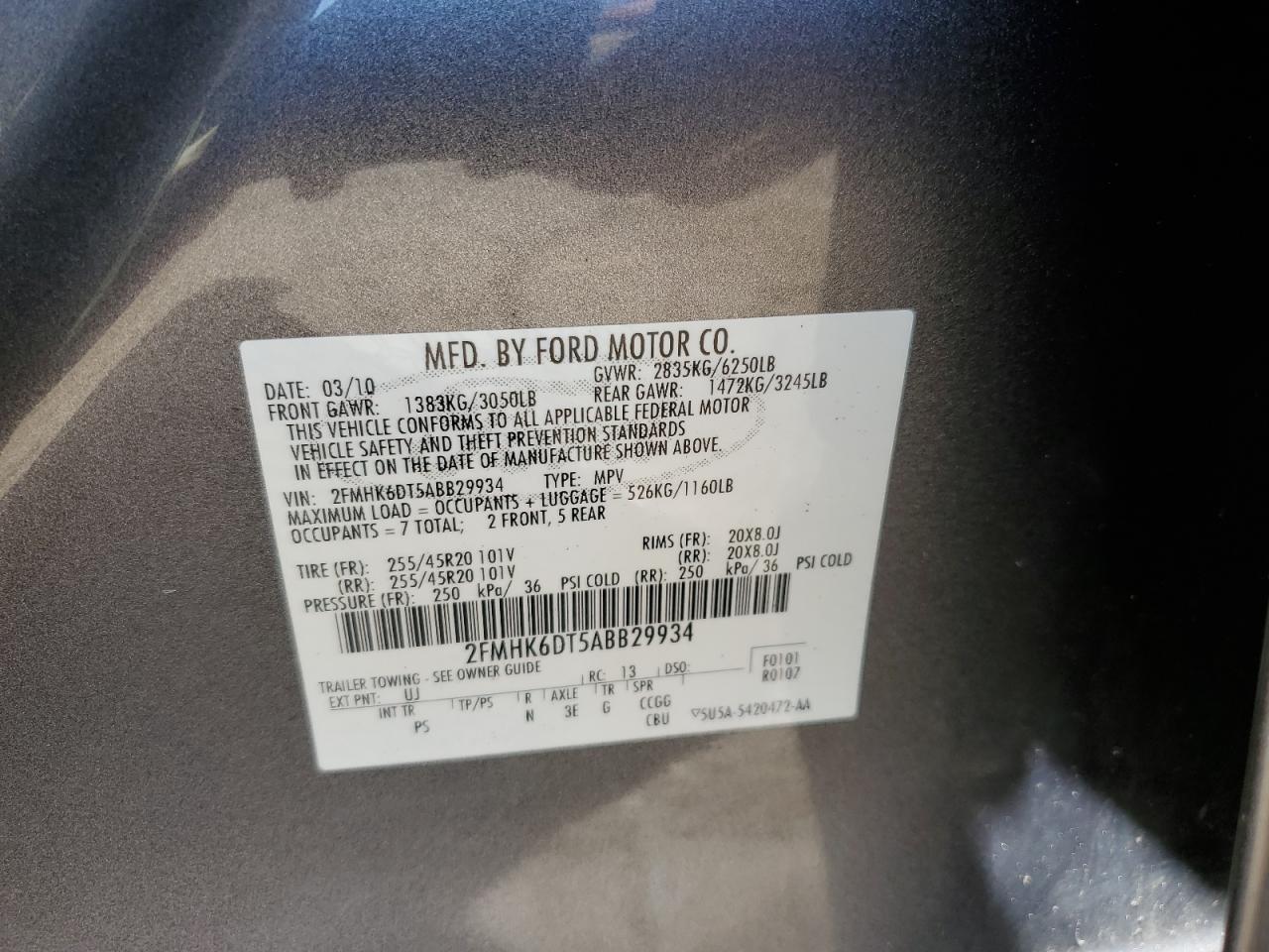 2010 Ford Flex Limited VIN: 2FMHK6DT5ABB29934 Lot: 54617285