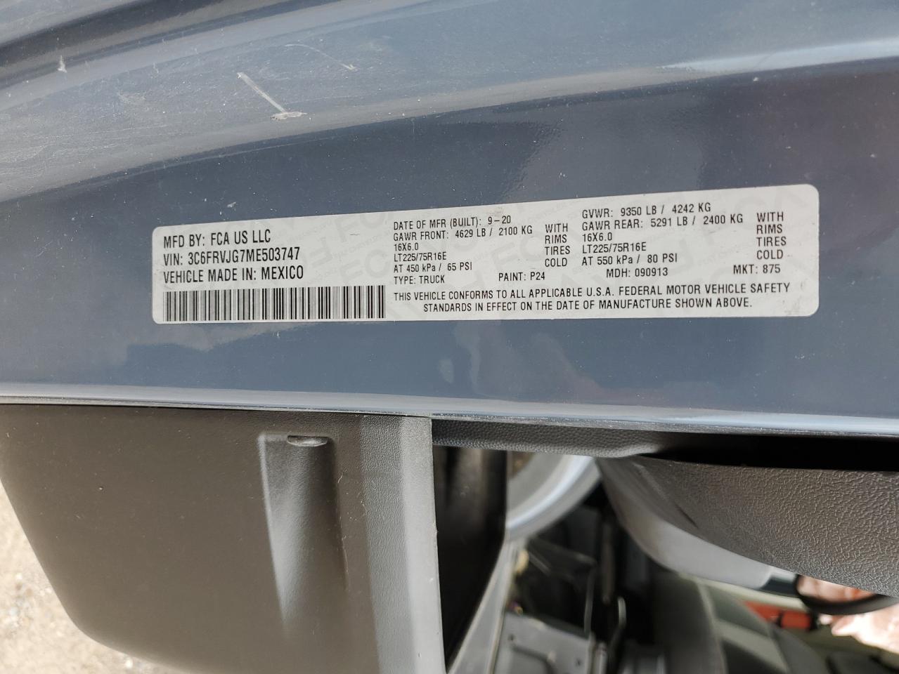 2021 Ram Promaster 3500 3500 High VIN: 3C6FRVJG7ME503747 Lot: 51485995