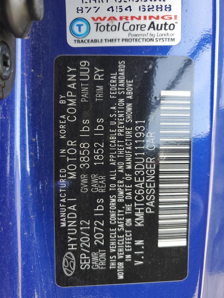2013 Hyundai Veloster Turbo VIN: KMHTC6AE3DU111931 Lot: 54790285