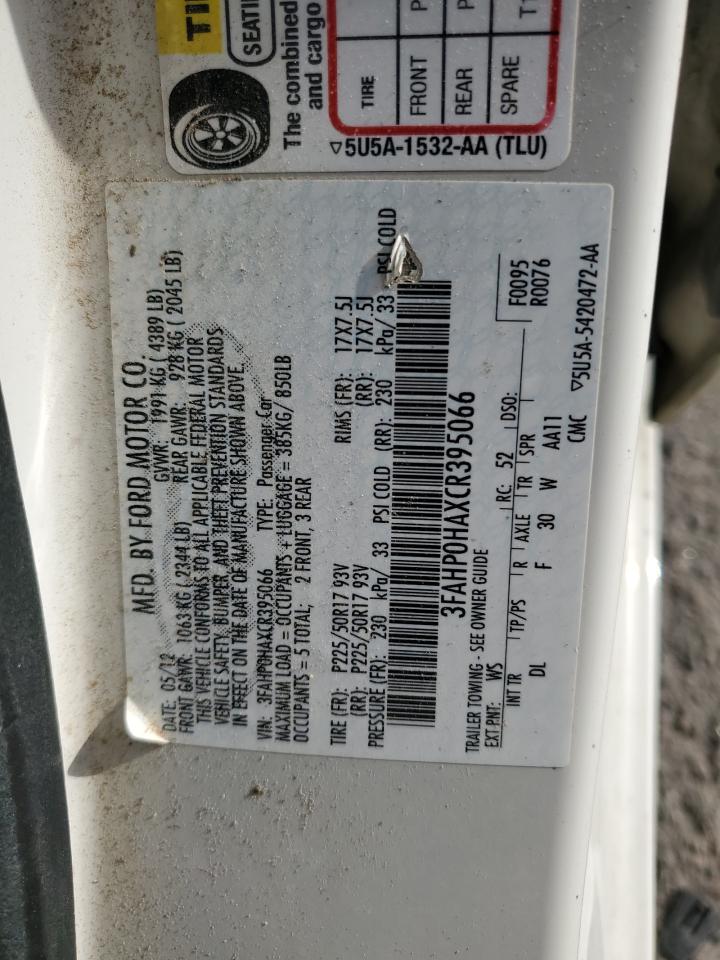 2012 Ford Fusion Se VIN: 3FAHP0HAXCR395066 Lot: 54730425