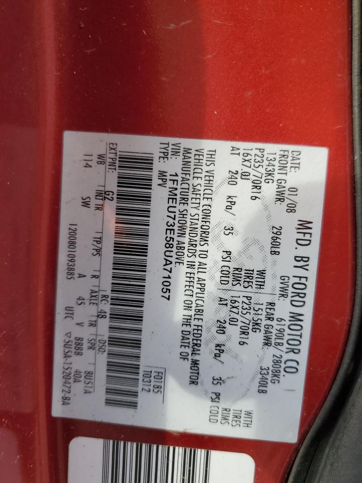 2008 Ford Explorer Xlt VIN: 1FMEU73E58UA71057 Lot: 52171215