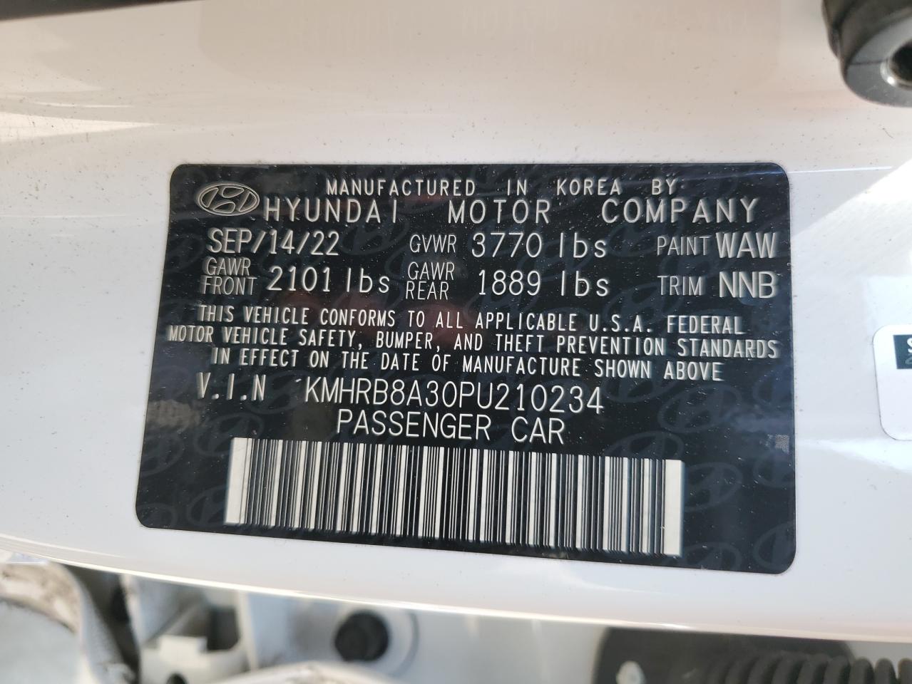 2023 Hyundai Venue Se VIN: KMHRB8A30PU210234 Lot: 53471195
