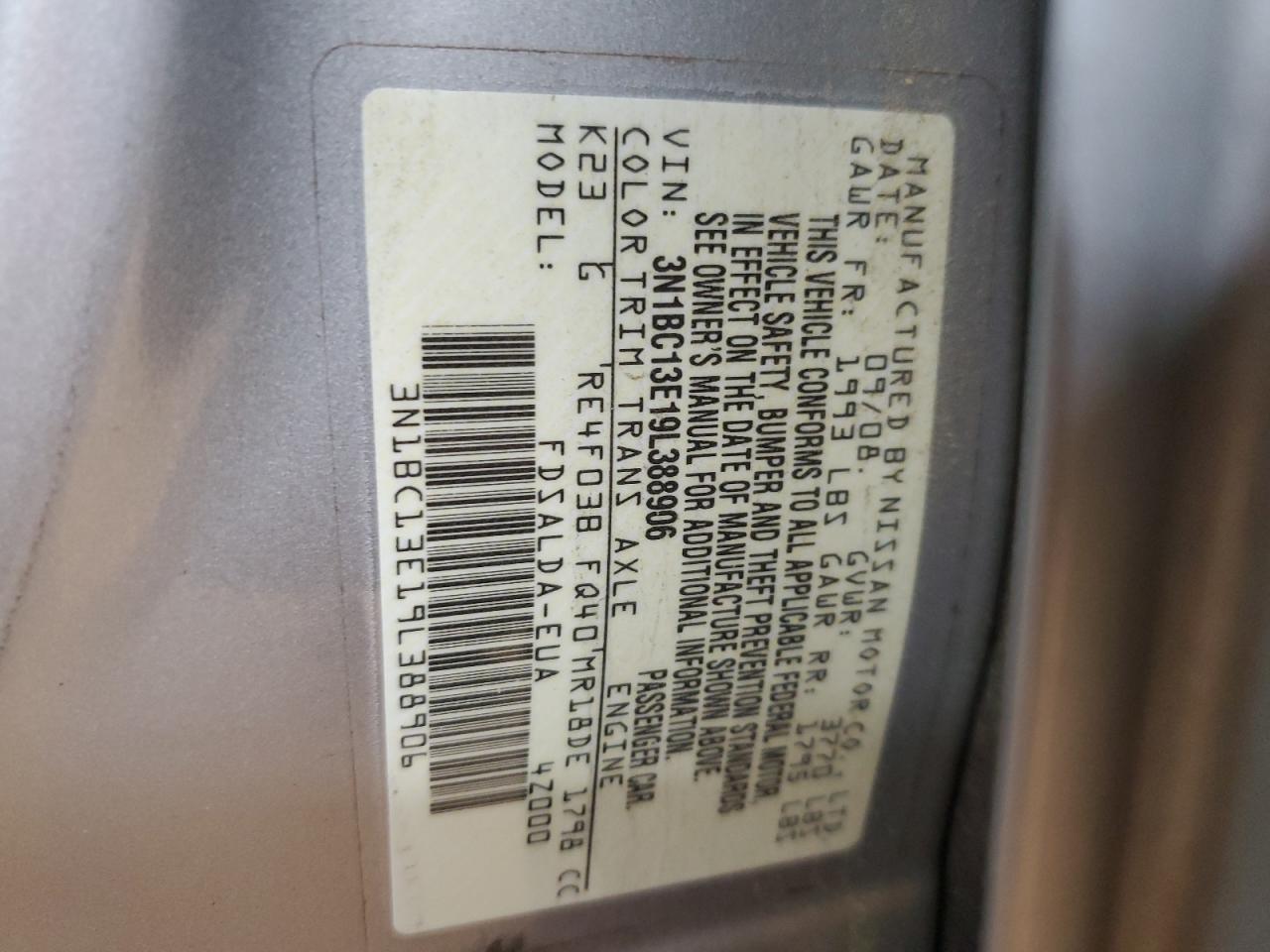 2009 Nissan Versa S VIN: 3N1BC13E19L388906 Lot: 53181175