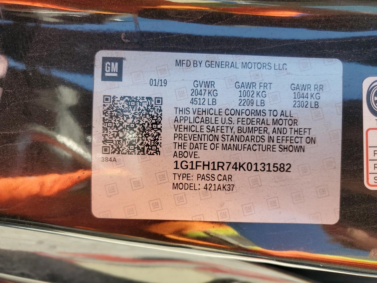 2019 Chevrolet Camaro Ss VIN: 1G1FH1R74K0131582 Lot: 54885565