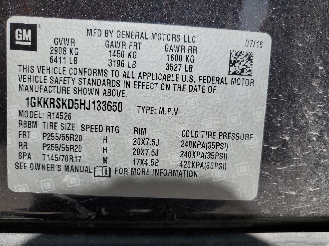 2017 GMC Acadia Limited Slt-2 VIN: 1GKKRSKD5HJ133650 Lot: 55086745