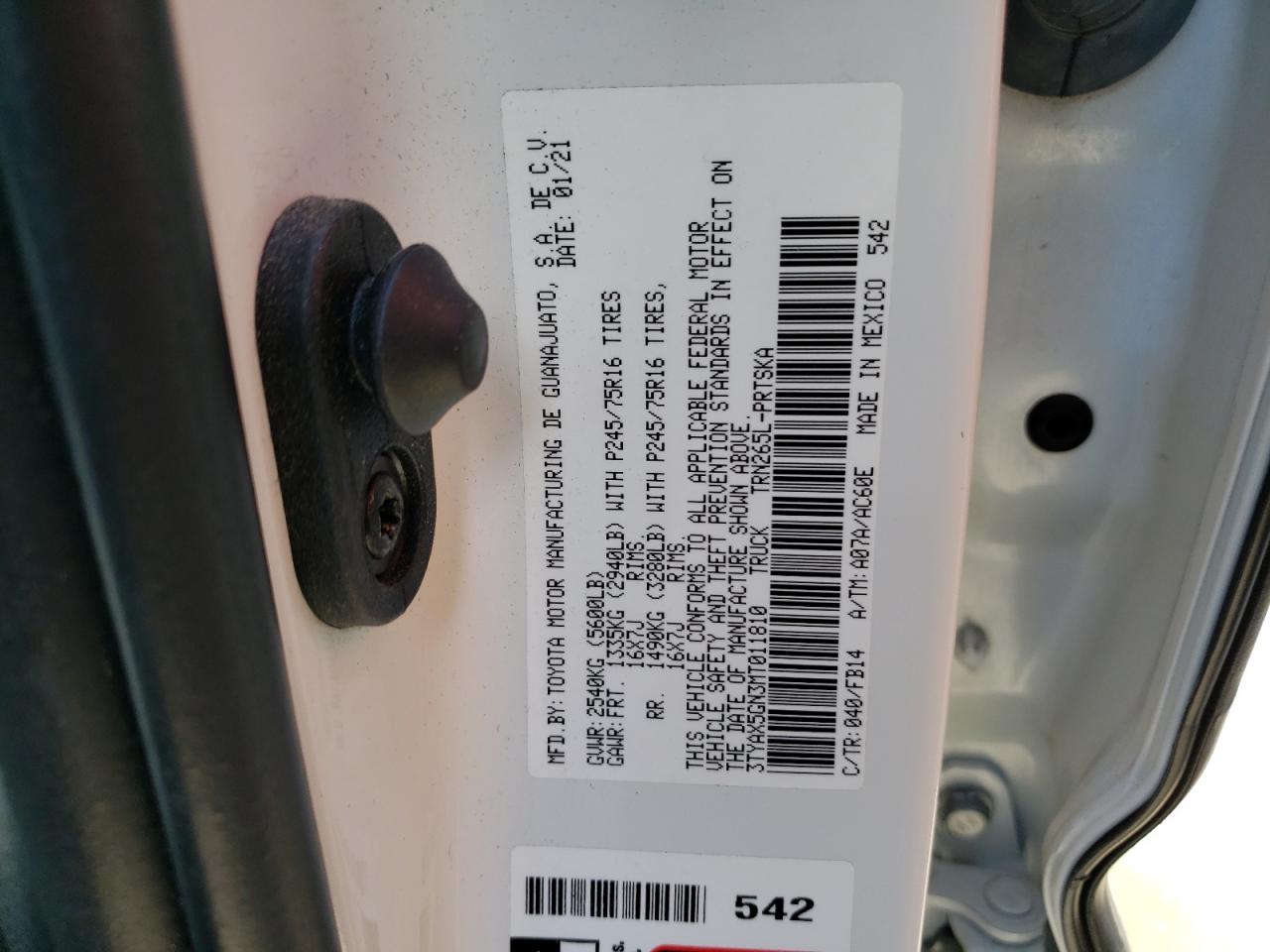 2021 Toyota Tacoma Double Cab VIN: 3TYAX5GN3MT011810 Lot: 55087545