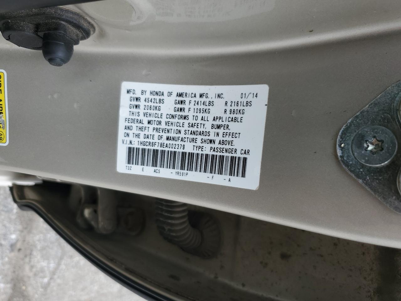 2014 Honda Accord Touring Hybrid VIN: 1HGCR6F78EA002379 Lot: 51856395