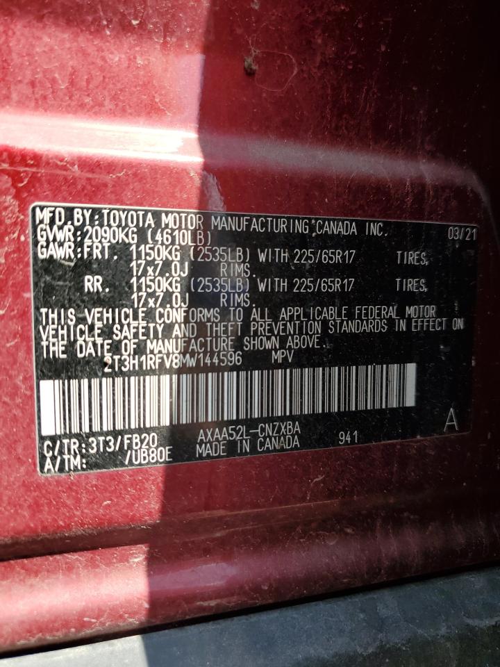 2021 Toyota Rav4 Le VIN: 2T3H1RFV8MW144596 Lot: 53683505
