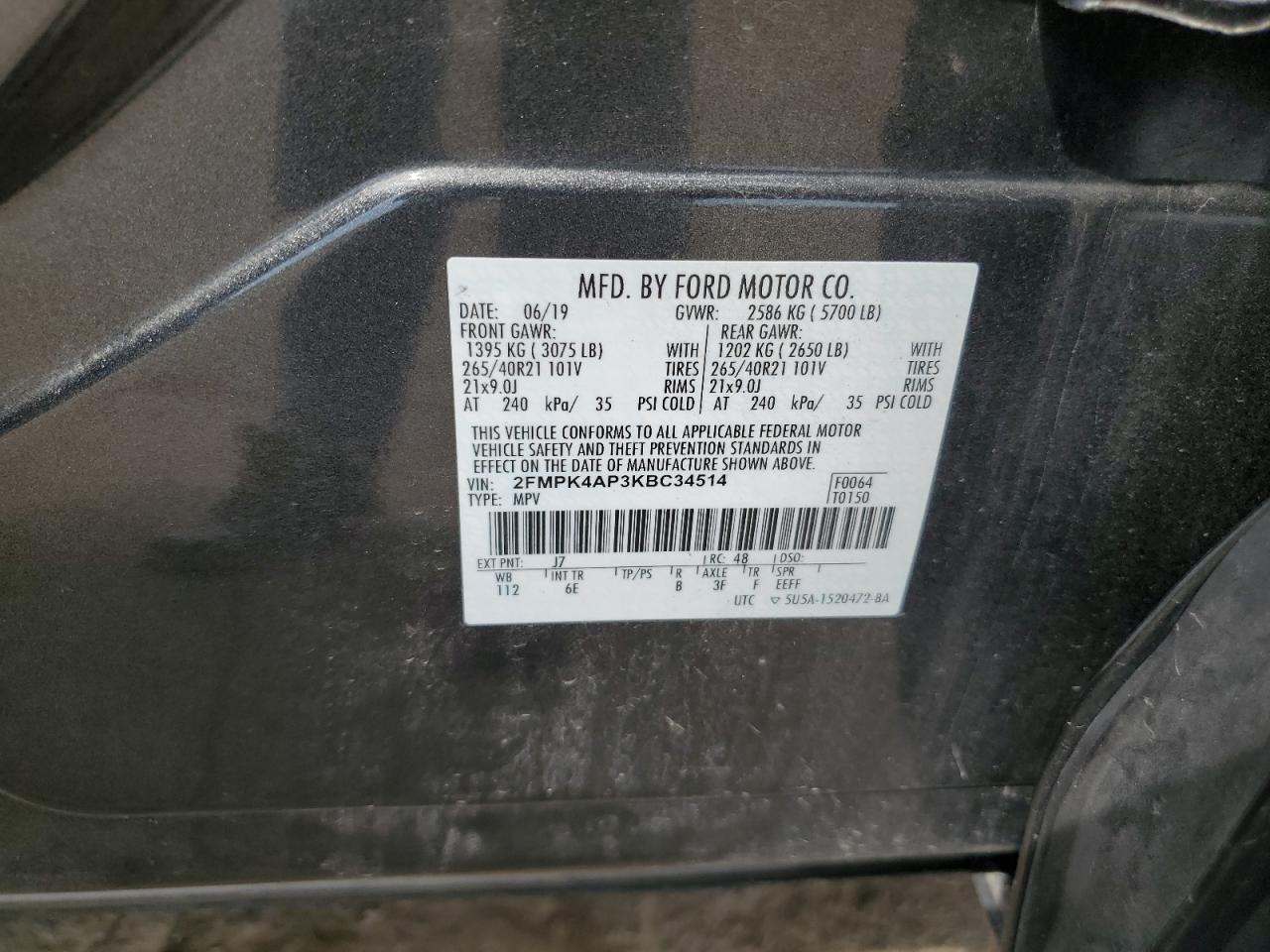 2FMPK4AP3KBC34514 2019 Ford Edge St