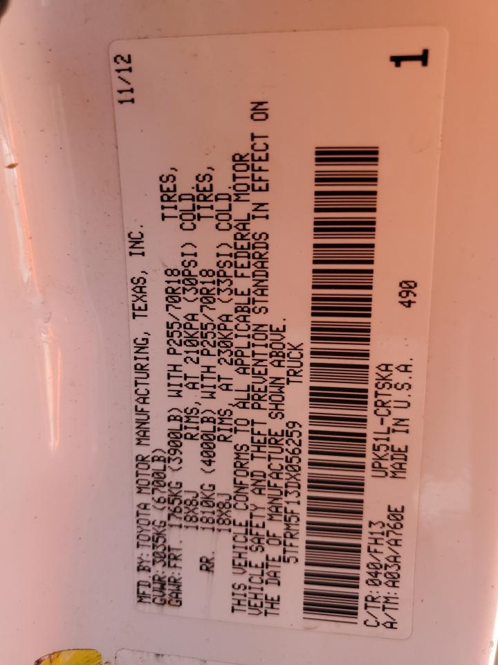 5TFRM5F13DX056259 2013 Toyota Tundra Double Cab Sr5