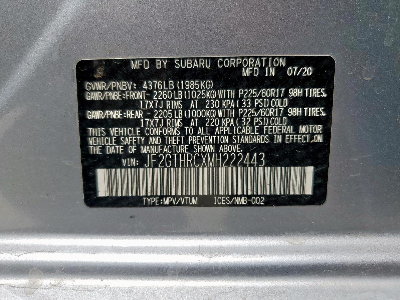 2021 Subaru Crosstrek Sport VIN: JF2GTHRCXMH222443 Lot: 55079305