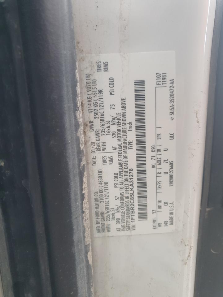2020 Ford Transit T-250 VIN: 1FTBR2C85LKA31278 Lot: 54400815