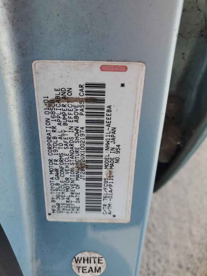 2001 Toyota Prius VIN: JT2BK12UX10021974 Lot: 54539835