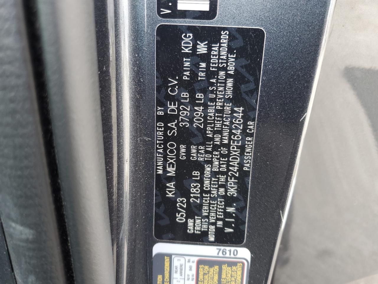 2023 Kia Forte Lx VIN: 3KPF24ADXPE642644 Lot: 53190215