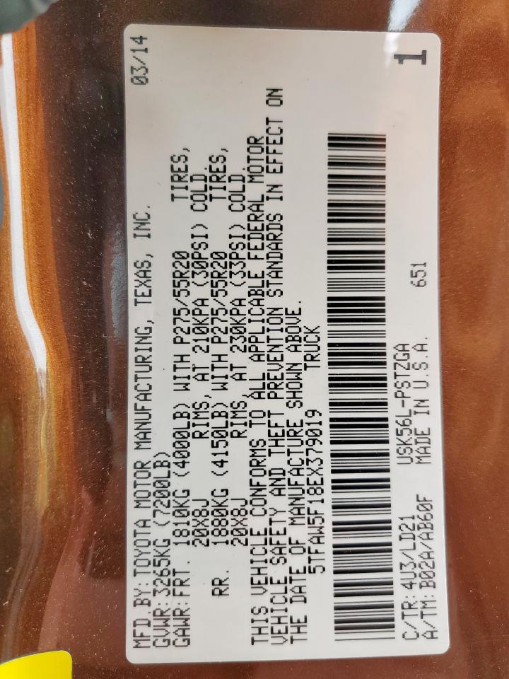 2014 Toyota Tundra Crewmax Platinum VIN: 5TFAW5F18EX379019 Lot: 51863565