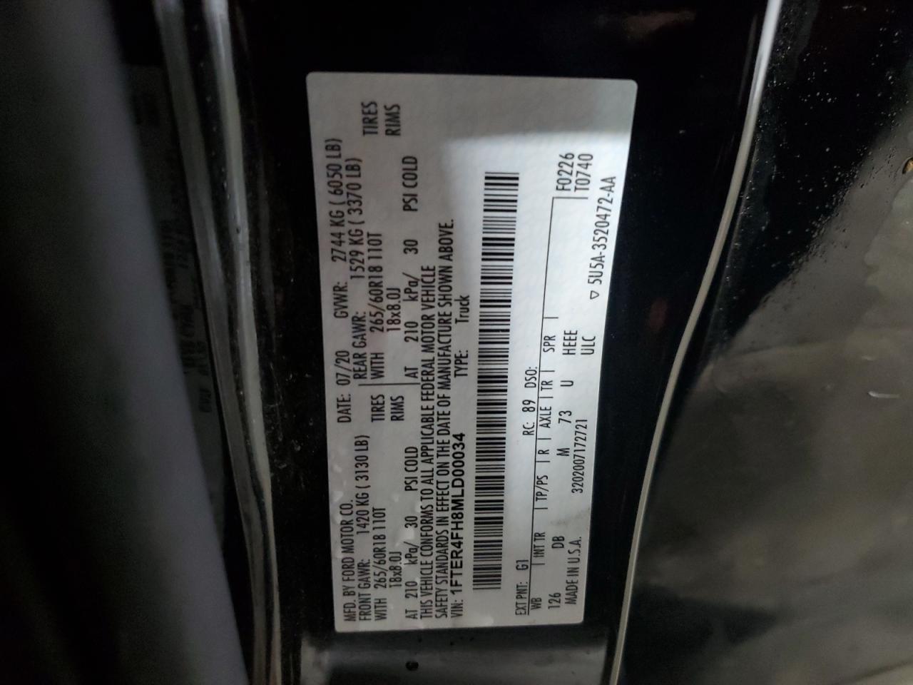 2021 Ford Ranger Xl VIN: 1FTER4FH8MLD00034 Lot: 54762065