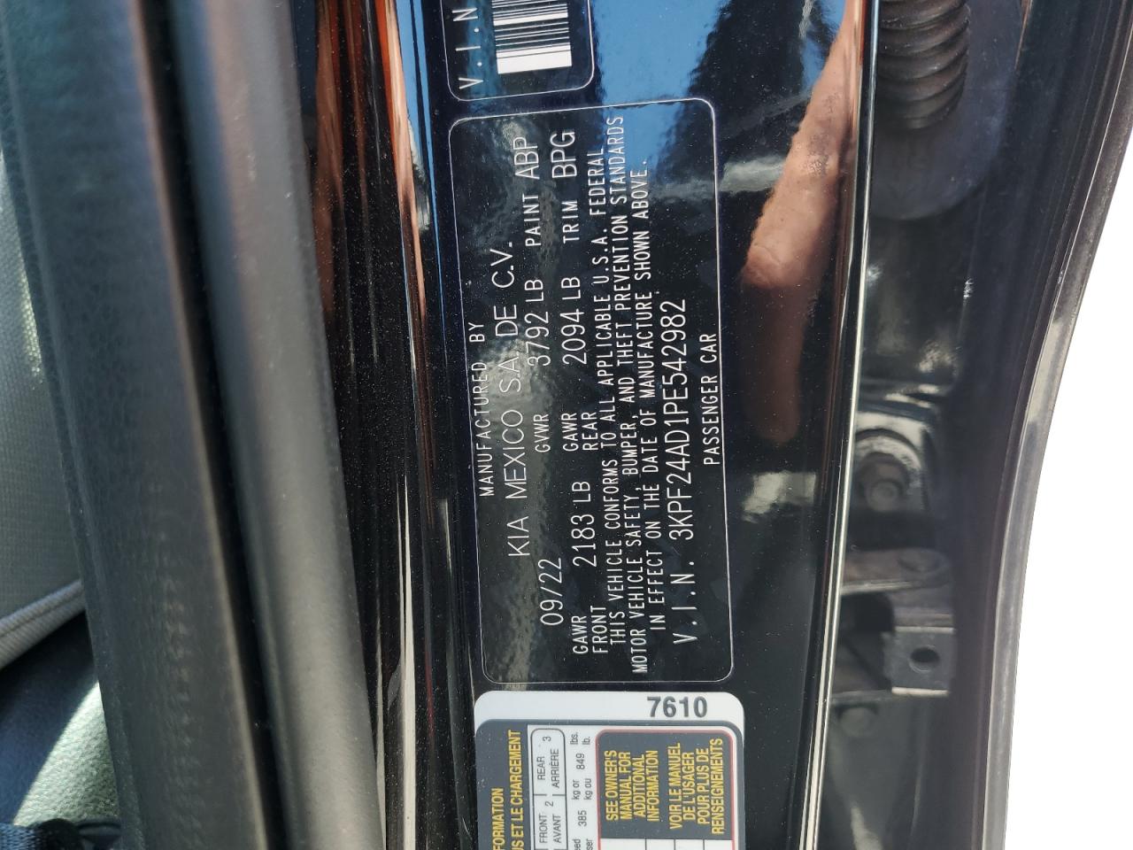 2023 Kia Forte Lx VIN: 3KPF24AD1PE542982 Lot: 54413265