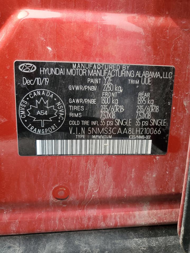 2020 Hyundai Santa Fe Sel VIN: 5NMS3CAA8LH210066 Lot: 53451445