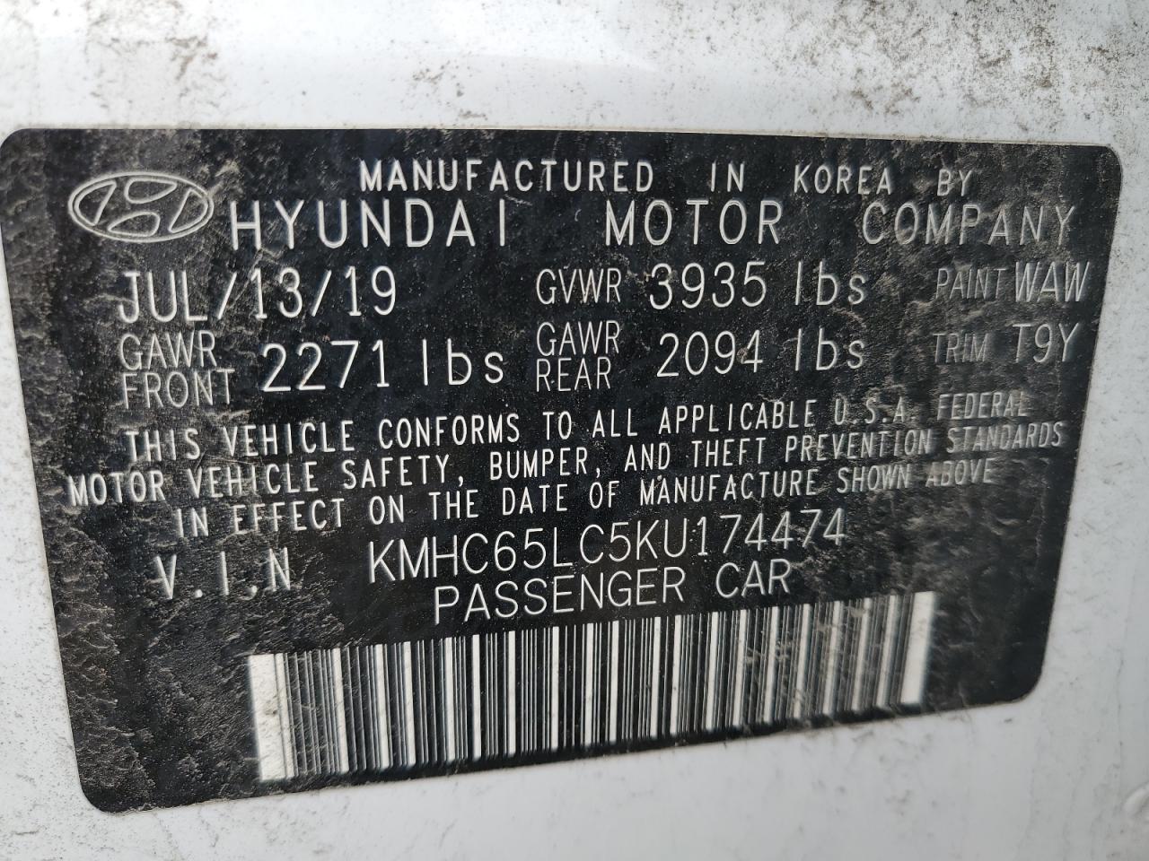 2019 Hyundai Ioniq Blue VIN: KMHC65LC5KU174474 Lot: 51850925