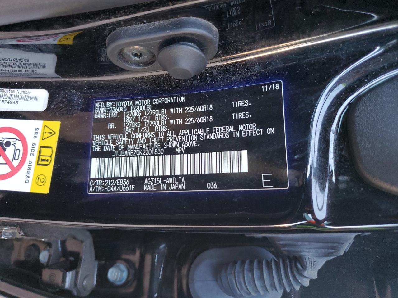 2019 Lexus Nx 300 Base VIN: JTJBARBZ0K2201830 Lot: 53334905
