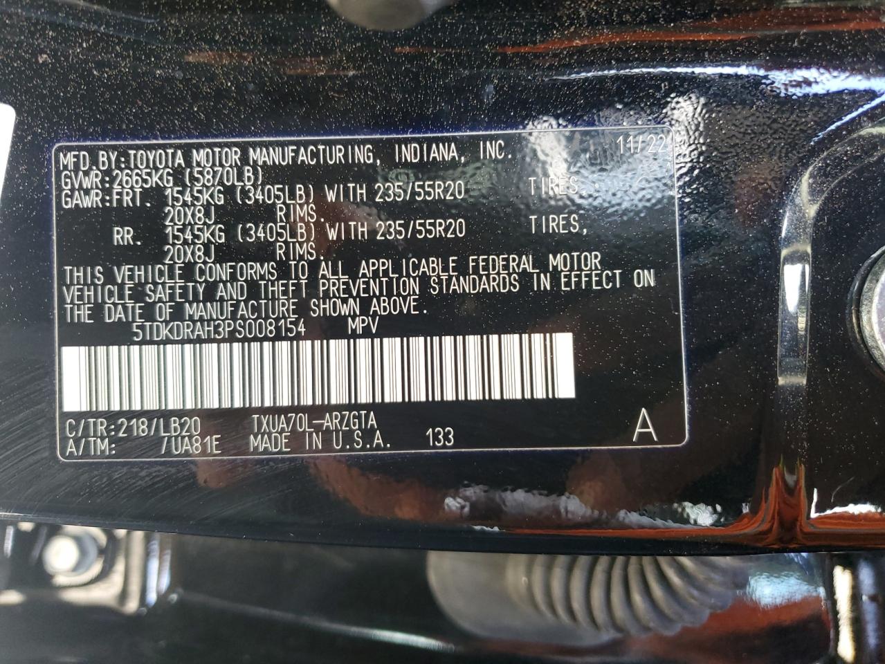2023 Toyota Highlander L VIN: 5TDKDRAH3PS008154 Lot: 53906075