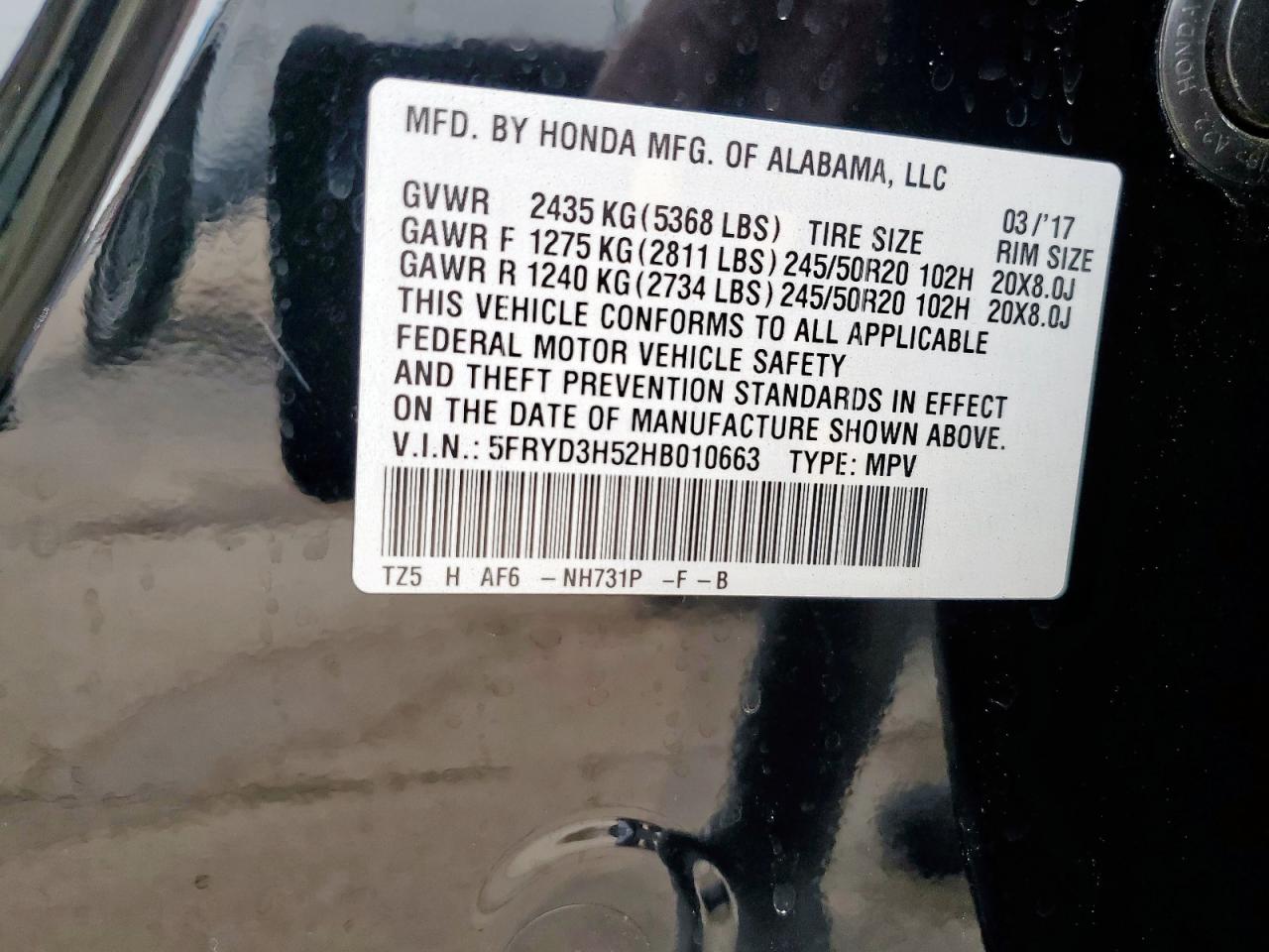 2017 Acura Mdx Technology VIN: 5FRYD3H52HB010663 Lot: 53449145