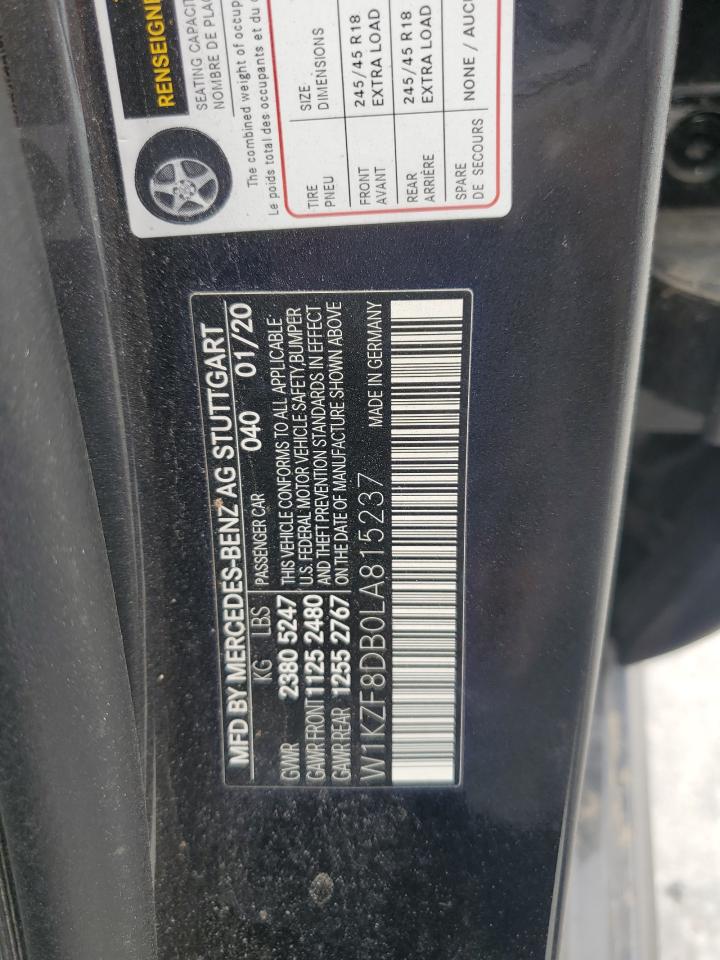 2020 Mercedes-Benz E 350 VIN: W1KZF8DB0LA815237 Lot: 54418875