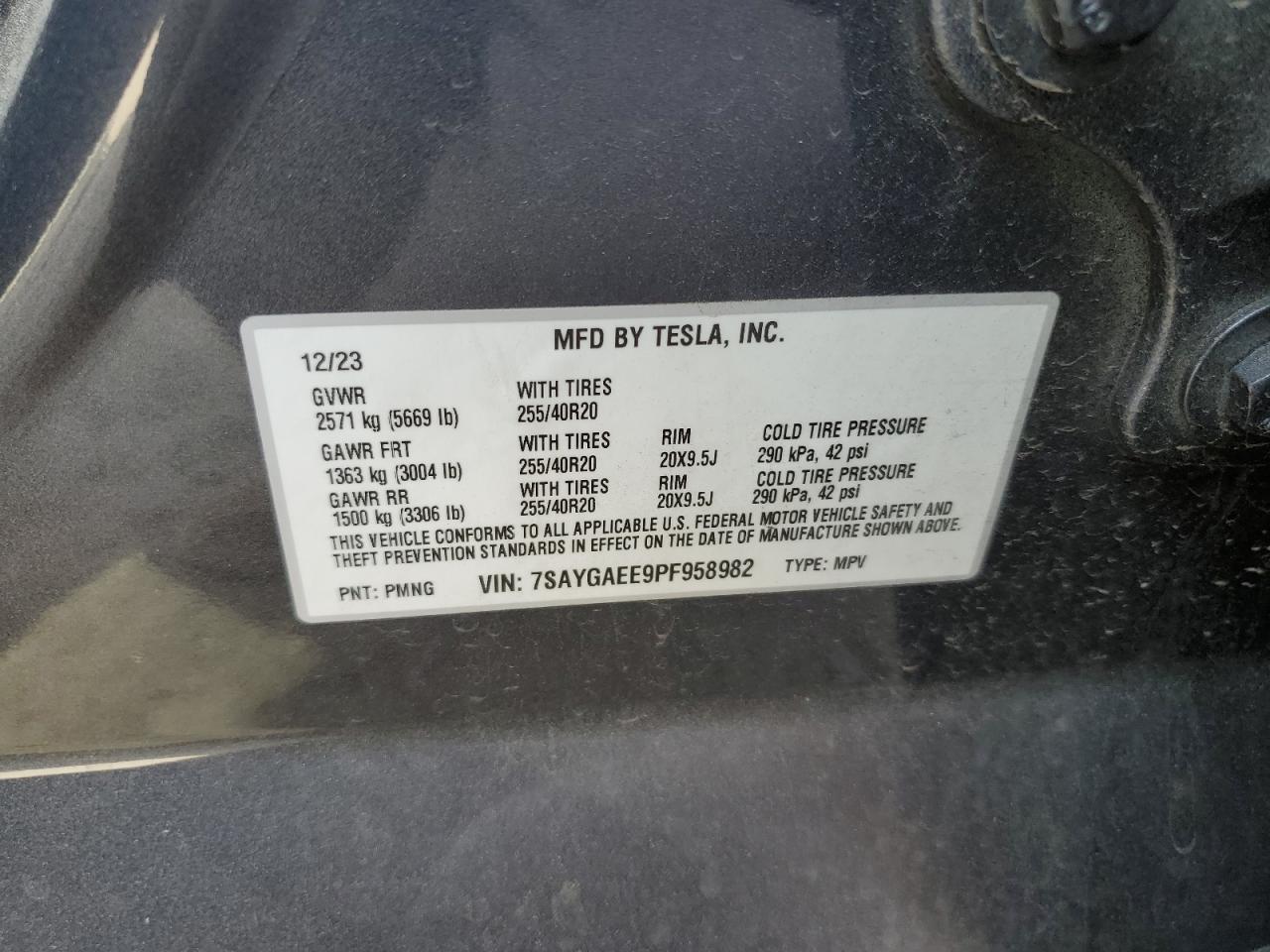 2023 Tesla Model Y VIN: 7SAYGAEE9PF958982 Lot: 53562925