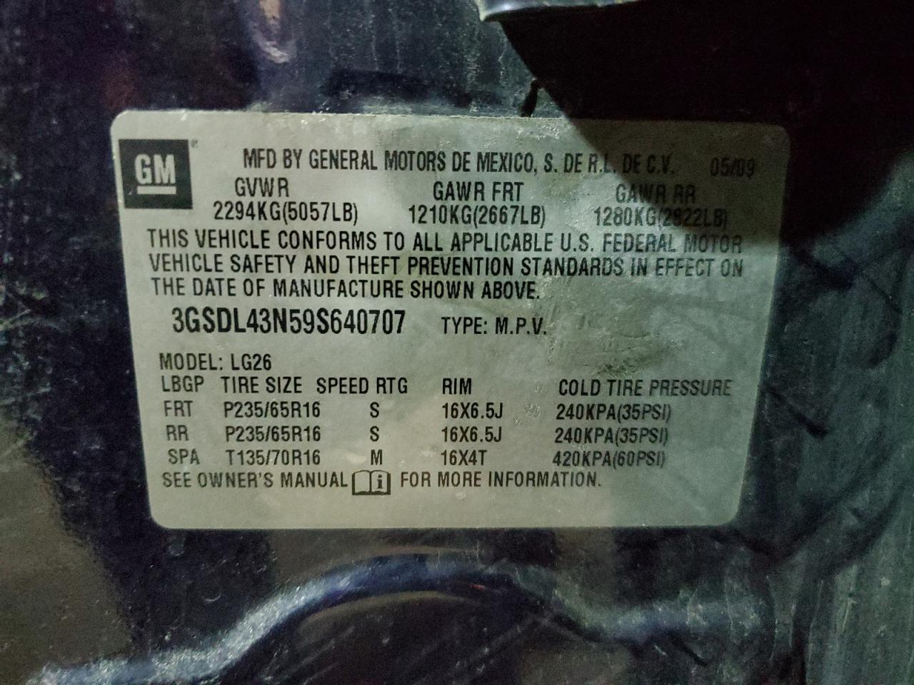 2009 Saturn Vue Xe VIN: 3GSDL43N59S640707 Lot: 52033795
