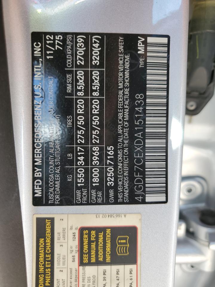 2013 Mercedes-Benz Gl 450 4Matic VIN: 4JGDF7CEXDA151438 Lot: 52962725