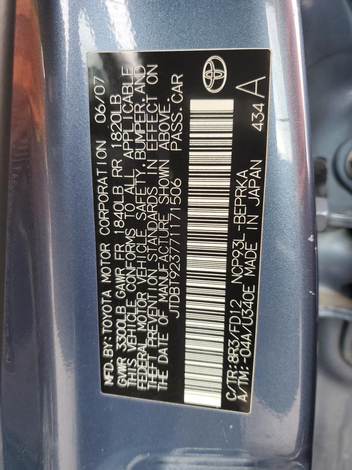 2007 Toyota Yaris VIN: JTDBT923771171506 Lot: 51250505