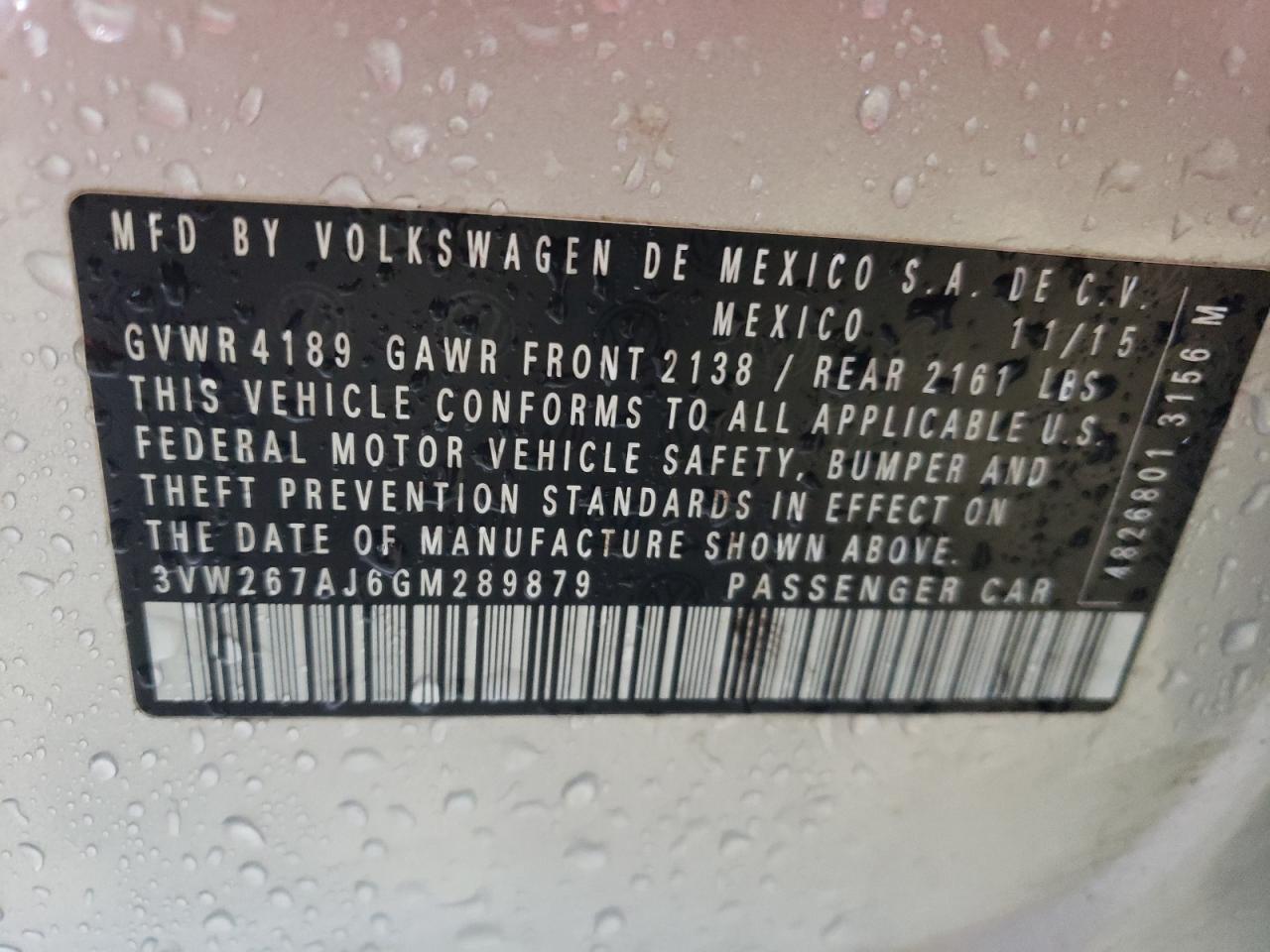 2016 Volkswagen Jetta S VIN: 3VW267AJ6GM289879 Lot: 55087845