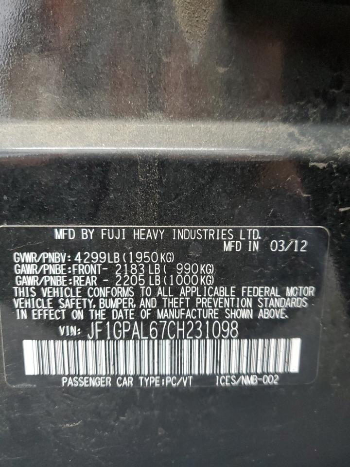2012 Subaru Impreza Sport Premium VIN: JF1GPAL67CH231098 Lot: 54444795