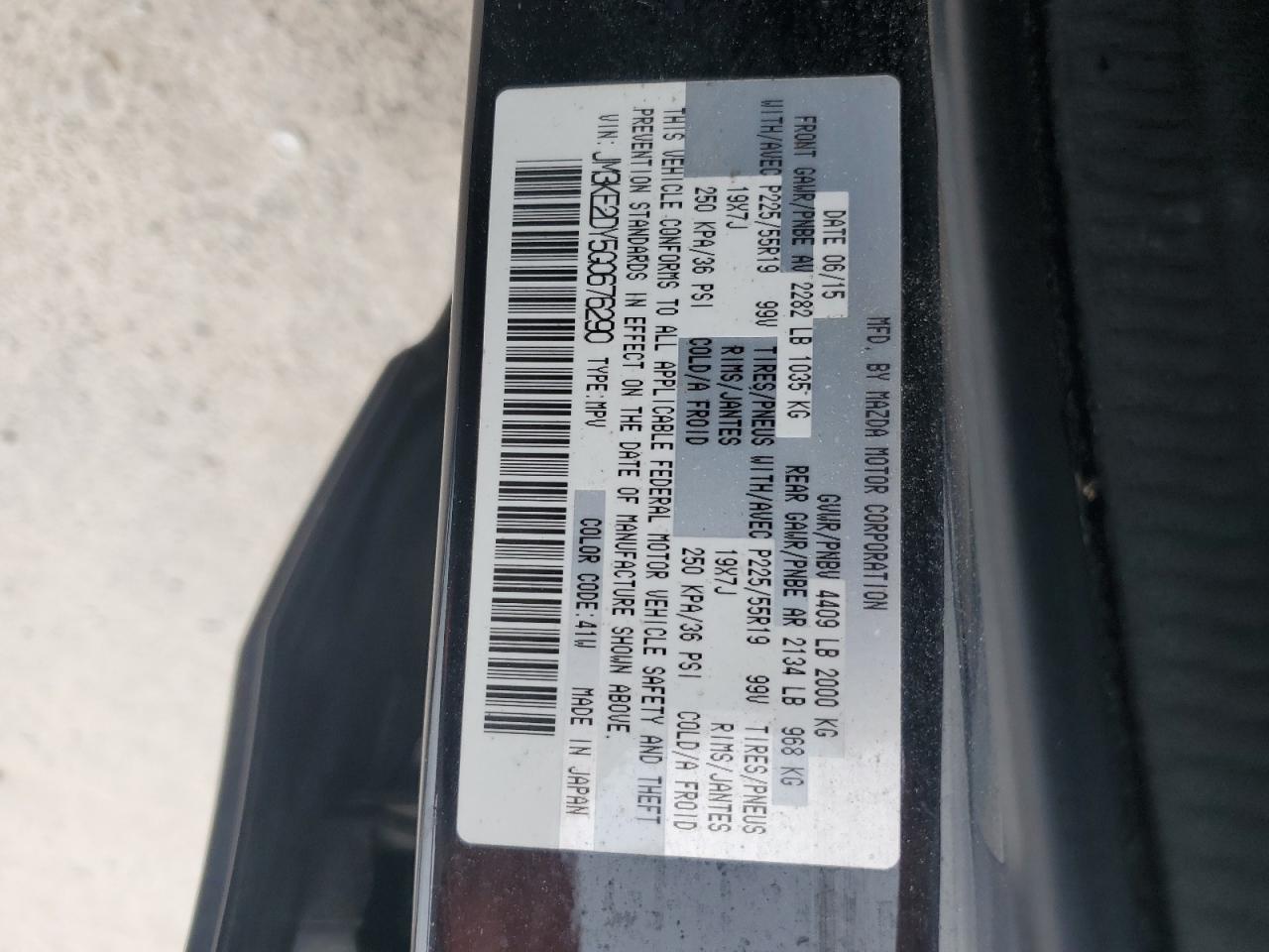 2016 Mazda Cx-5 Gt VIN: JM3KE2DY5G0676290 Lot: 54155325
