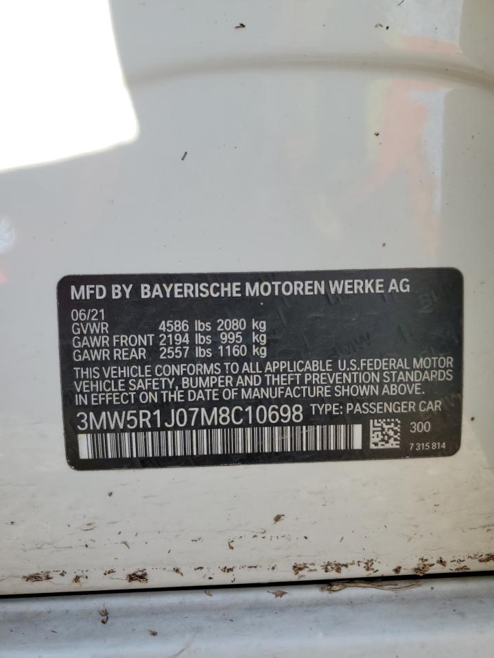 2021 BMW 330I VIN: 3MW5R1J07M8C10698 Lot: 52832105