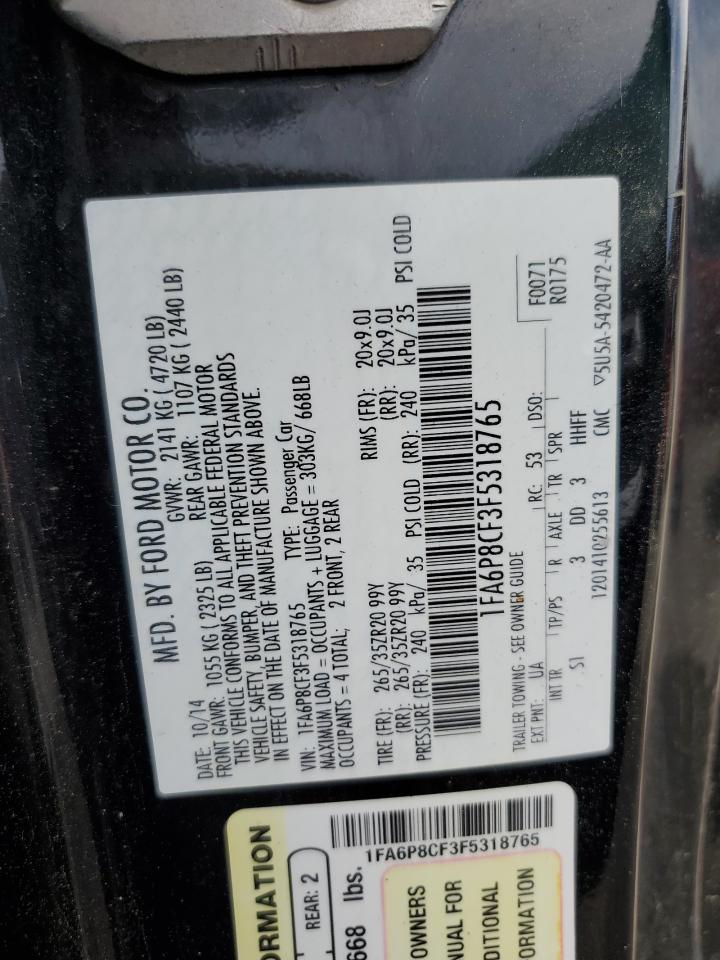 2015 Ford Mustang Gt VIN: 1FA6P8CF3F5318765 Lot: 54008805