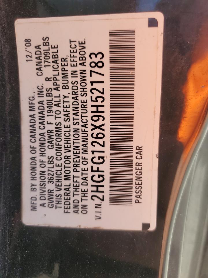 2009 Honda Civic Lx VIN: 2HGFG126X9H521783 Lot: 52733525