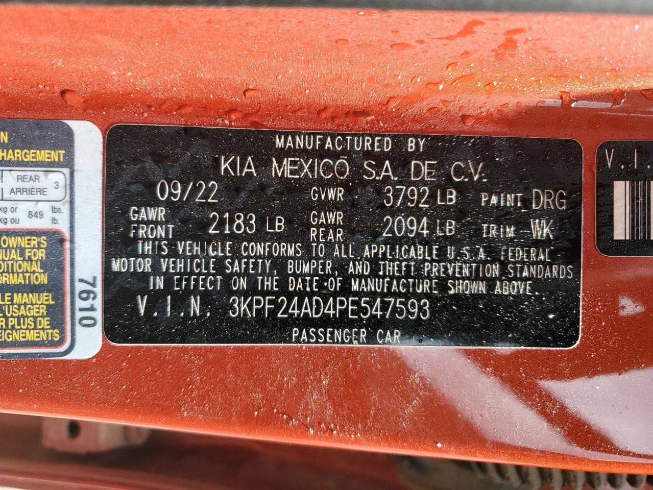 2023 Kia Forte Lx VIN: 3KPF24AD4PE547593 Lot: 51933735