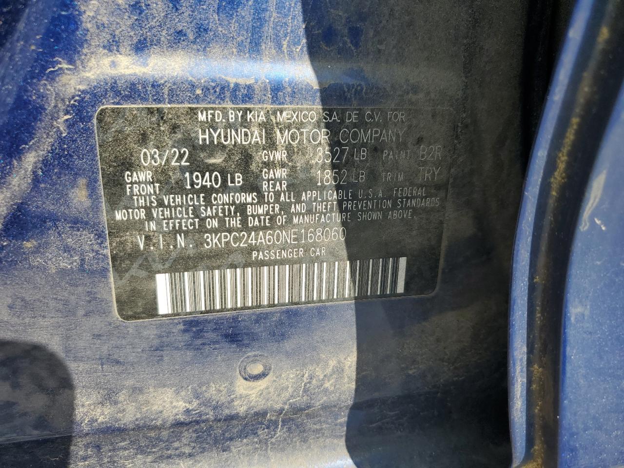 2022 Hyundai Accent Se VIN: 3KPC24A60NE168060 Lot: 52731065